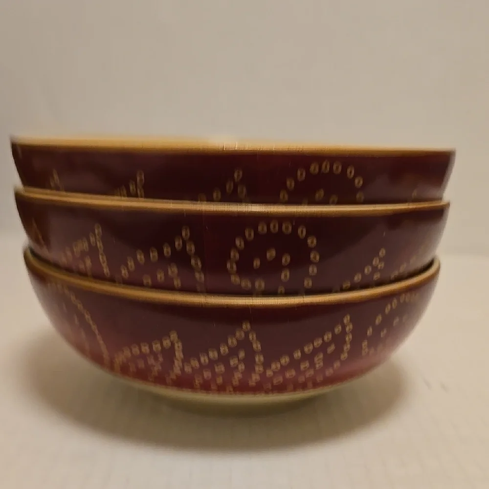 Set of 3 Elegant Pier 1 Red and Cream Ceramic Bowls